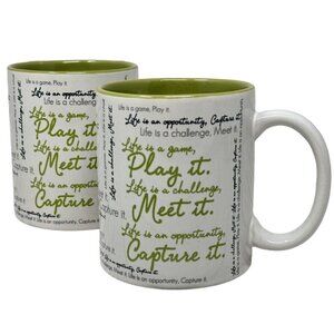Gibson Inspirational Quote Mugs Set of 2 12oz Coffee Tea Cups White Green